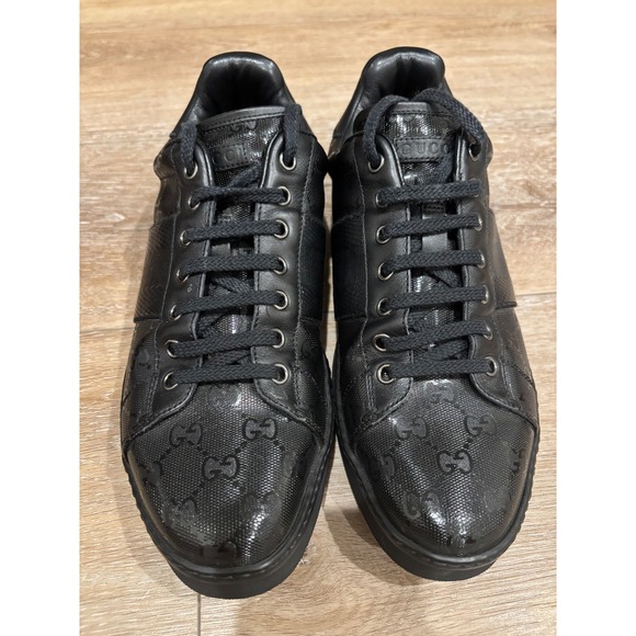 Gucci Other - Gucci GG Embossed Leather Sneakers Low Top Lace Up Black Designer Shoes